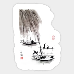 Boat on a lake Sticker